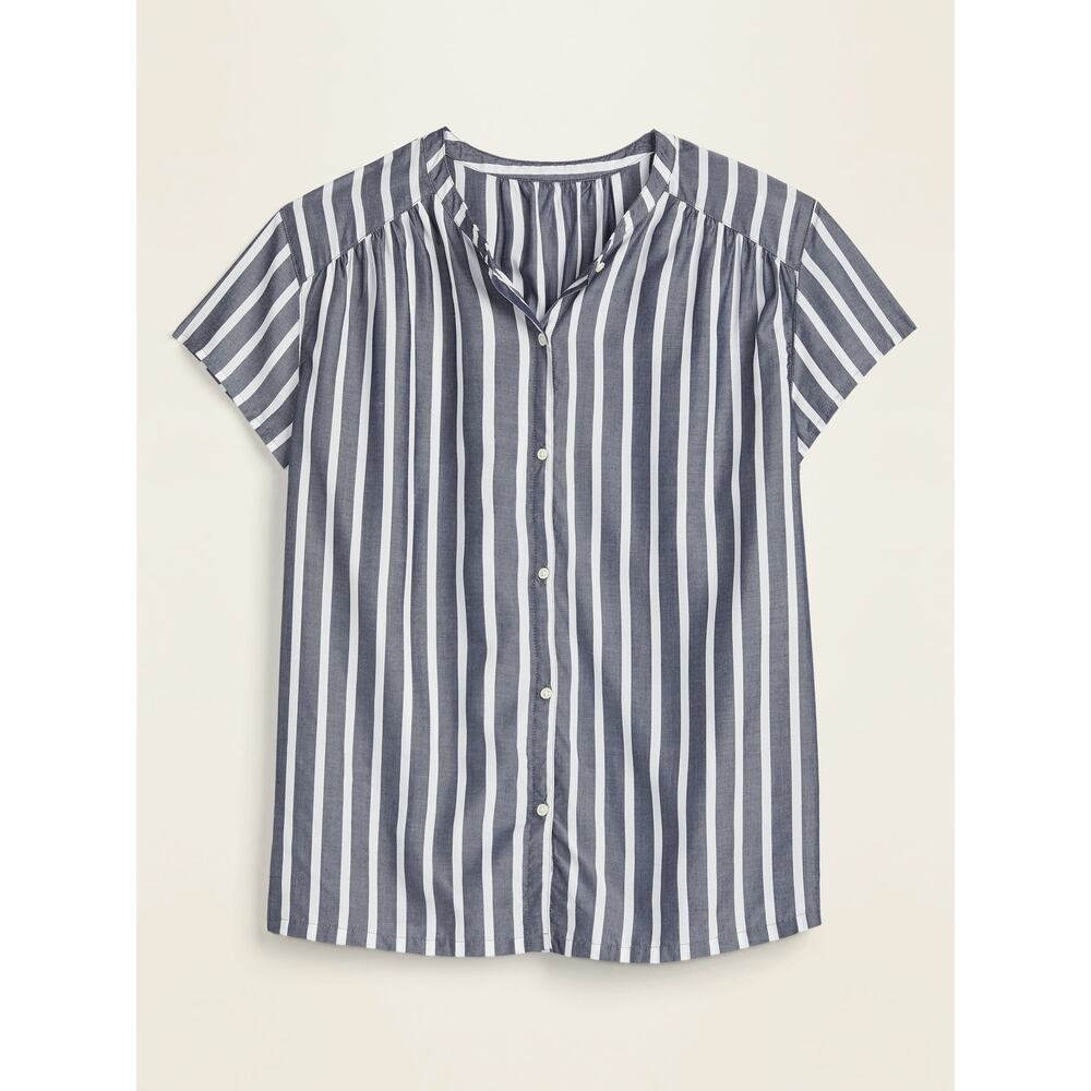 Old Navy Blue and White Striped Button Down Shirt